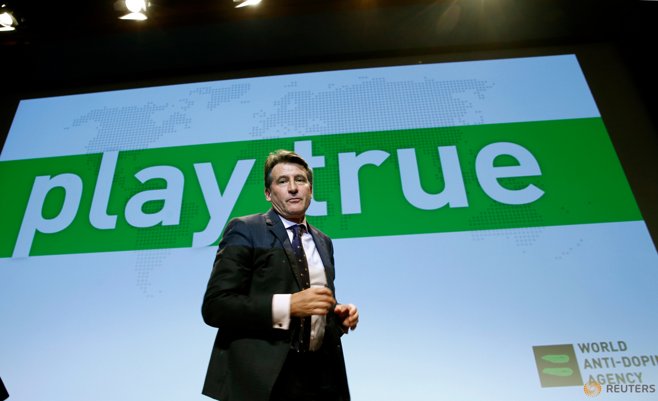 IAAF's President Sebastian Coe leaves after his conference during the World Anti Doping Agency (WADA) symposium in Lausanne, Switzerland, March 14, 2016.  