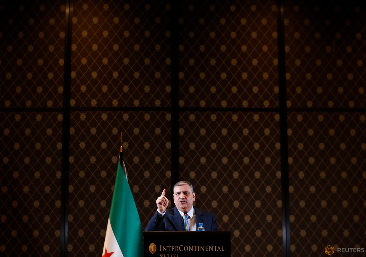 Riad Hijab, chief coordinator High Negotiations Committee (HNC) attends a news conference aside of Syria peace talks in Geneva, Switzerland, April 19, 2016.  