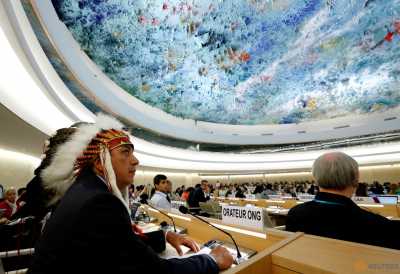Dave Archambault II, chairman of the Standing Rock Sioux tribe, waits to give his speech against the Energy Transfer Partners' Dakota Access oil pipeline during the Human Rights Council at the United Nations in Geneva, Switzerland September 20, 2016. Dave Archambault II, chairman of the Standing Rock Sioux tribe, waits to give his speech against the Energy Transfer Partners' Dakota Access oil pipeline during the Human Rights Council at the United Nations in Geneva, Switzerland September 20, 2016.