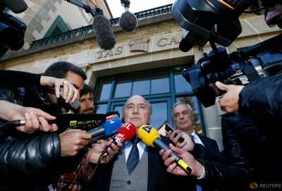 Former FIFA President Sepp Blatter leaves the Court of Arbitration for Sport (CAS) where he was cited as a witness in an appeal of UEFA President Michel Platini against FIFA's ethics committee's ban, in Lausanne, Switzerland April 29, 2016. Former FIFA President Sepp Blatter leaves the Court of Arbitration for Sport (CAS) where he was cited as a witness in an appeal of UEFA President Michel Platini against FIFA's ethics committee's ban, in Lausanne, Switzerland April 29, 2016.