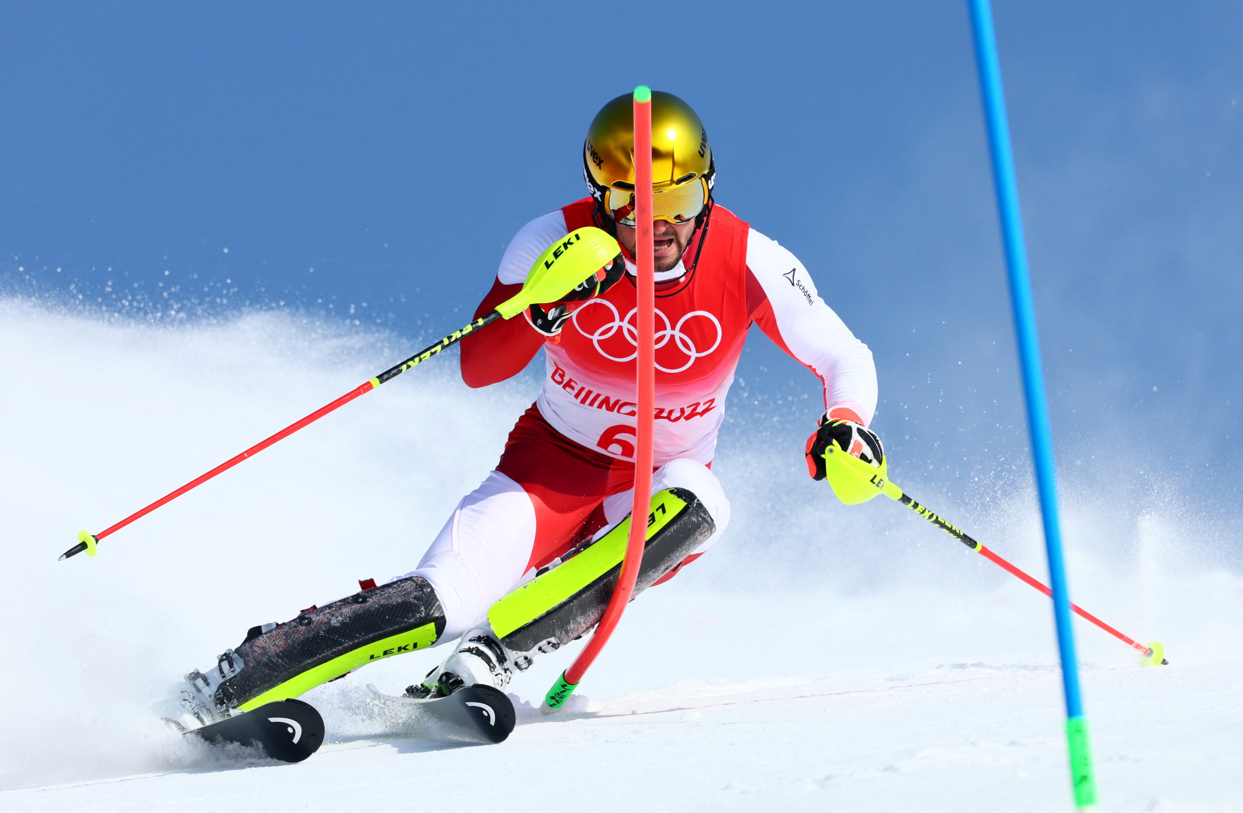 2022 Beijing Olympics - Alpine Skiing - Men's Alpine Combined Slalom - National Alpine Skiing Centre, Yanqing district, Beijing, China - February 10, 2022. Johannes Ewald Strolz of Austria in action. REUTERS/Denis Balibouse