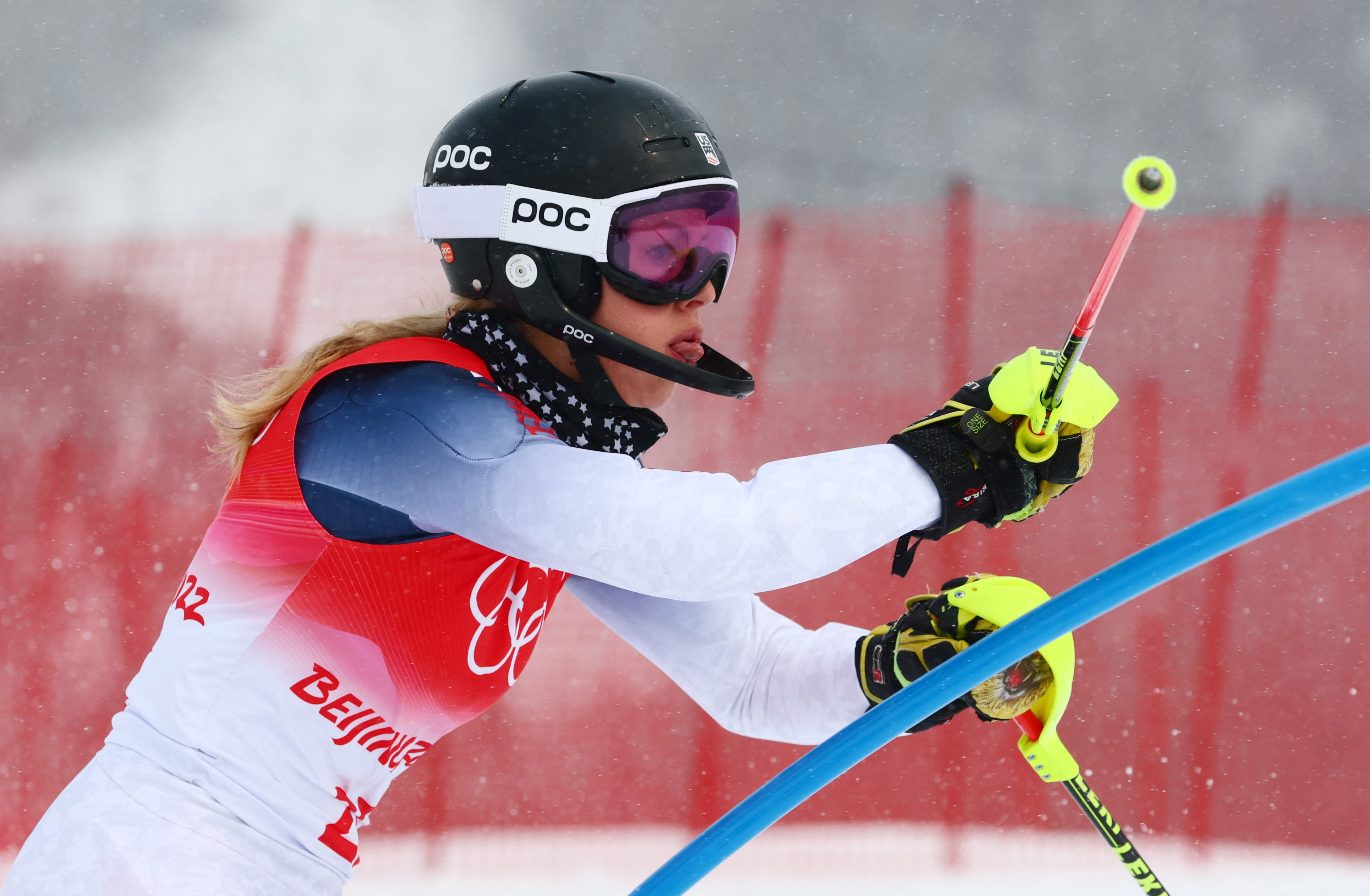 2022 Beijing Olympics - Alpine Skiing - Women's Alpine Combined Slalom - National Alpine Skiing Centre, Yanqing district, Beijing, China - February 17, 2022. Tricia Mangan of the United States in action. REUTERS/Denis Balibouse