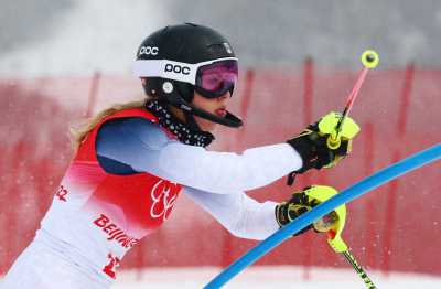 2022 Beijing Olympics - Alpine Skiing - Women's Alpine Combined Slalom - National Alpine Skiing Centre, Yanqing district, Beijing, China - February 17, 2022. Tricia Mangan of the United States in action. REUTERS/Denis Balibouse